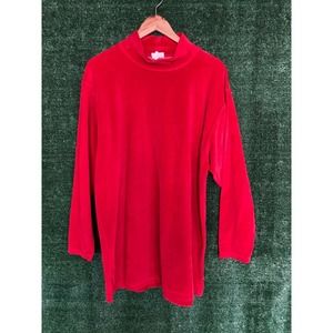 L.L Bean Women's Red Velvet Mock Neck Long Sleeve Pullover Tunic Sweater Size XL